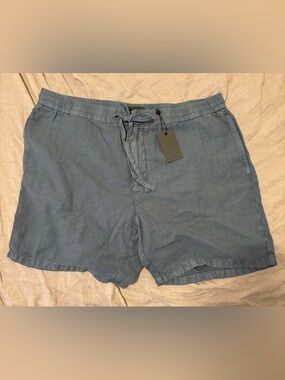 NWT John Varvatos Daryl Shorts 38 Blue Linen 6" Men's Casual Drawstring Summer